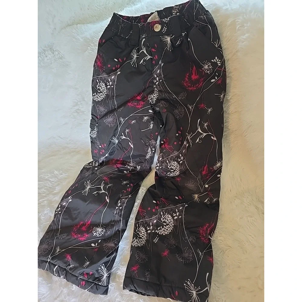 Zero Xposur Girls Black Pink & White Dandelion Snow Bibs Ski Pants S 7/8